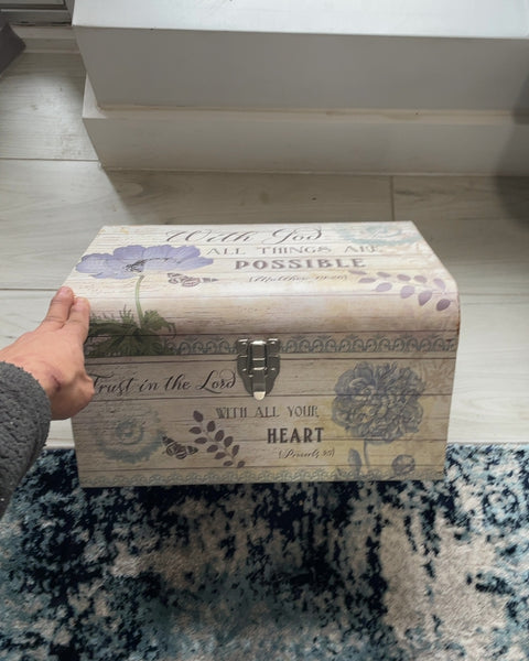 Decorated Wooden Storage Box, 14x1x7.5”