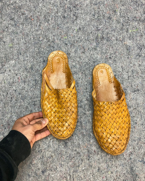 Woven Leather Mules, Size 6