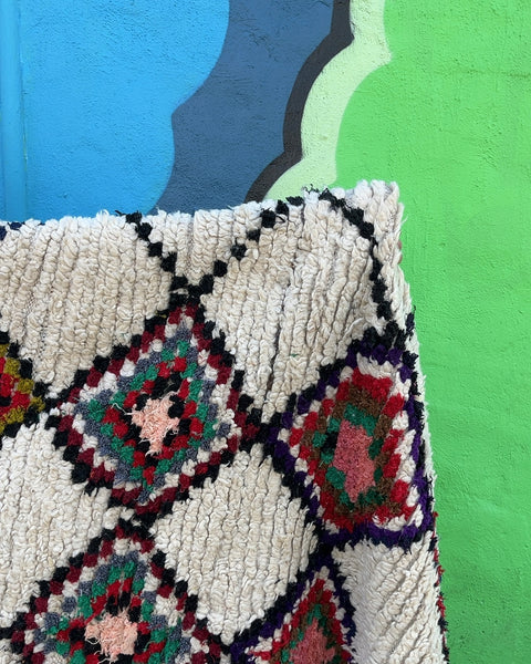 Handwoven Shag Rug with Diamond Pattern, 60x90"