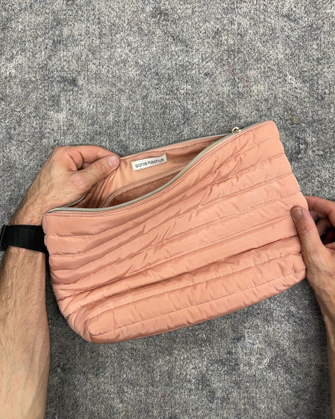 Large Sonia Kashuk Quilted Makeup Bag Pouch in Peach Pink