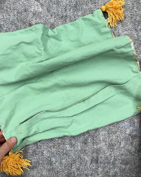 Urban Outfitters Green Floral Pattern Pillow Cover with Tassels, 18x18"