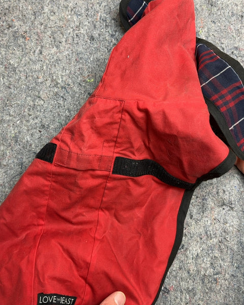 Love Thy Beast Red Plaid Dog Coat, Size 12
