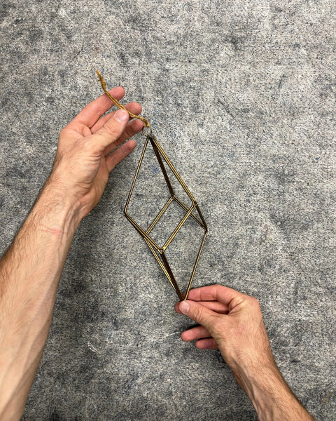 Geometric Brass Wire Hanging Air Plant Holder, H9"