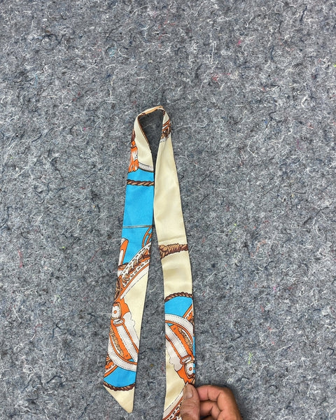 Cream and Blue Equestrian Print Scarf