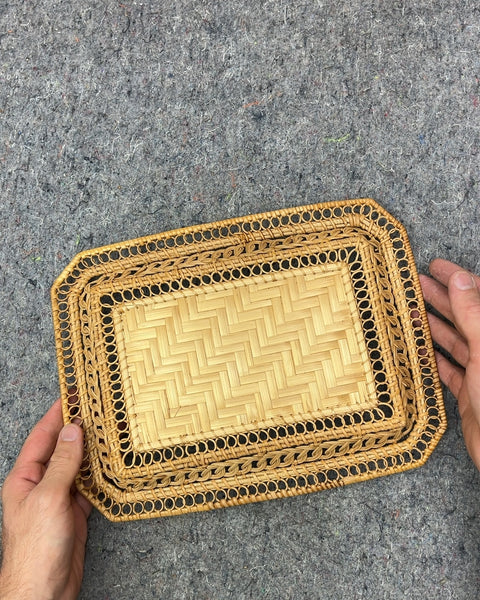 Woven Rattan Decorative Tray, 9x12"