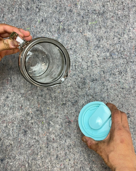 Glass Pitcher with Blue Lid