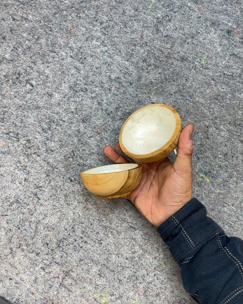 Couple Wooden Bowls with Oyster-esque Inlay