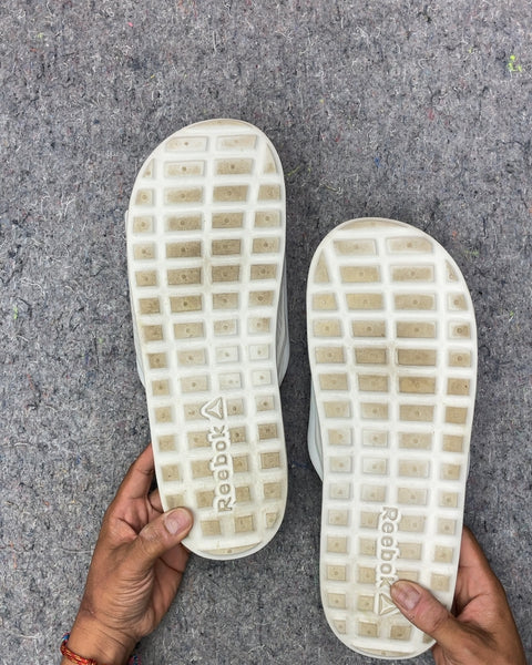 Reebok White and Brown Slides, Sz 47 EU