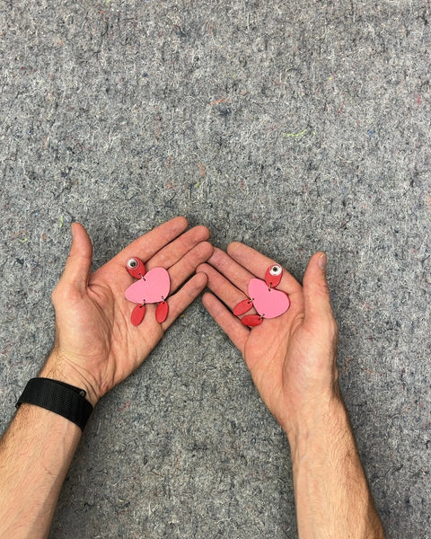 Pink and Red Irregulary Shaped Earrings