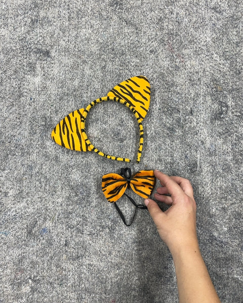 Tiger Print Headband and Bow Tie Set