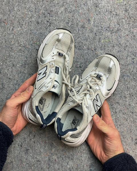 New Balance 530 White and Silver Sneakers, Size US 7W or EU 38