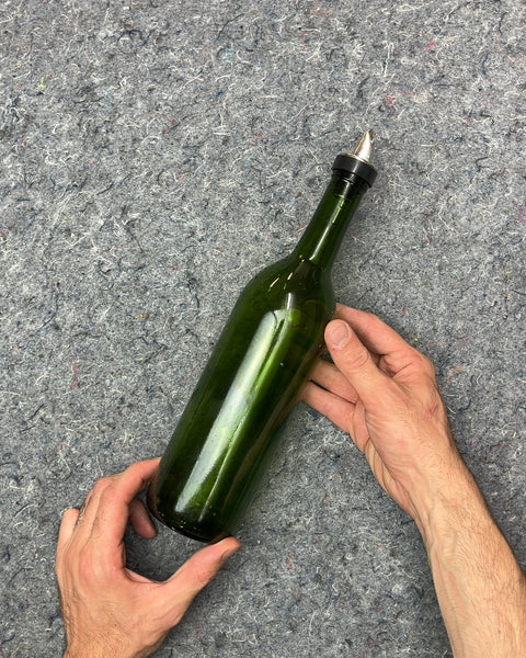 Green Glass Oil or Vinegar Bottle with Pour Spout