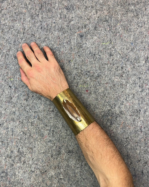 Gold Tone Cuff Bracelet with Stone Accent