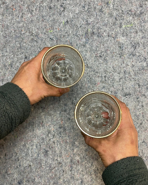 Another Two Embossed Glass Goblets with Gold Trim