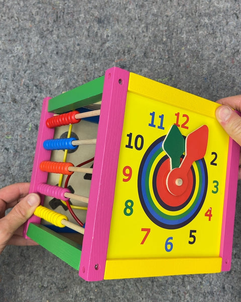 Wooden Activity Cube with Abacus and Clock