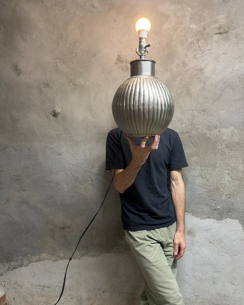 Another Ribbed Silver Metal Table Lamp Base, H18"
