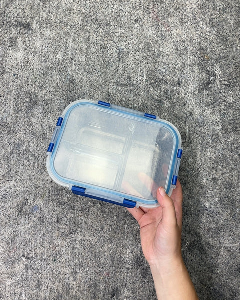 Another Clear Divided Lunch Container with Blue Lid