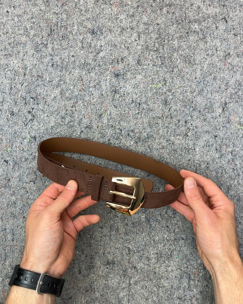 Zara Brown Suede Belt with Gold Buckle