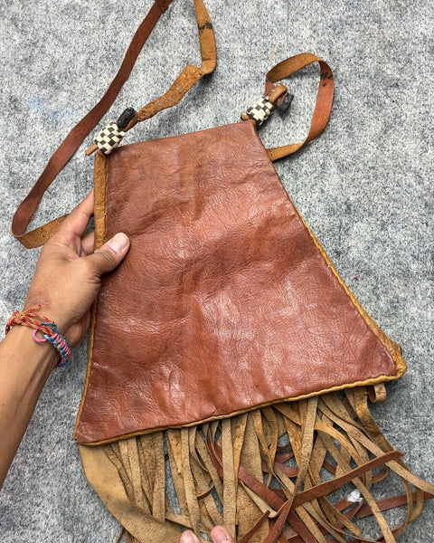 Leather Beaded Fringe Shoulder Bag