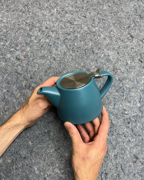 Teal Ceramic Teapot with Metal Lid
