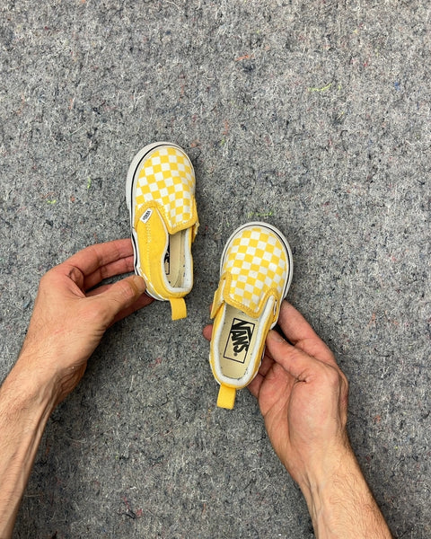 Vans Yellow Checkered Slip-On Shoes, Size US Kids 6