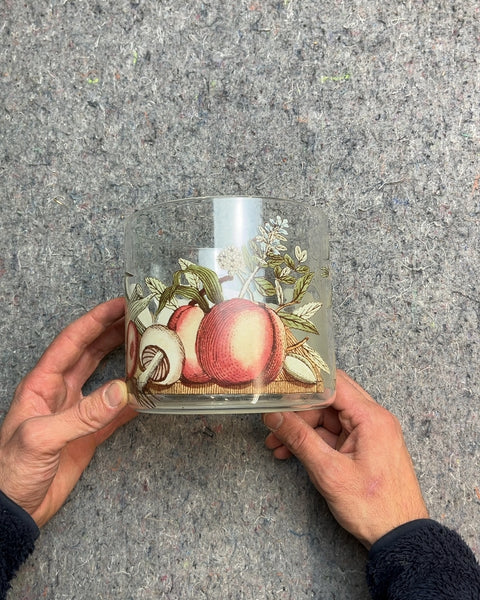 Glass Hurricane with Fruit and Botanical Print