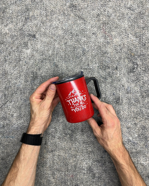 Red Speckled Stainless Steel Travel Camp Mug with Lid