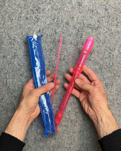 Pink Plastic Recorder with Blue Case