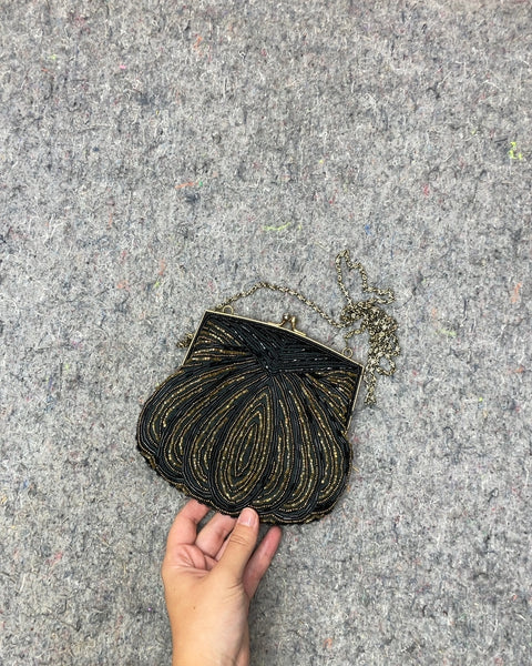 Black and Gold Beaded Clutch Bag