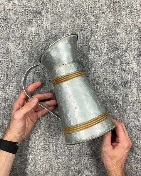 Galvanized Metal Decorative Pitcher Vase with Rope Detail