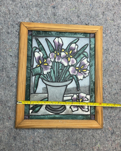 Framed Floral Stained Glass Art, W12xH15"