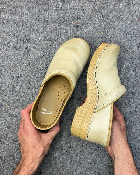 Dansko Cream Leather Clogs, Size EU 42