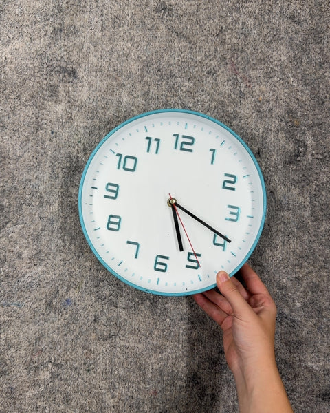 Round Wall Clock with Blue Trim, Works + Battery Included