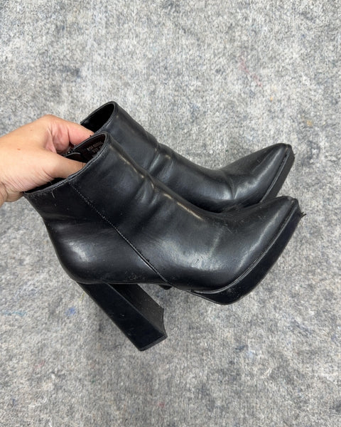 Black Pointed Toe Block Heel Ankle Boots, Sz US 7.5W EU 37.5