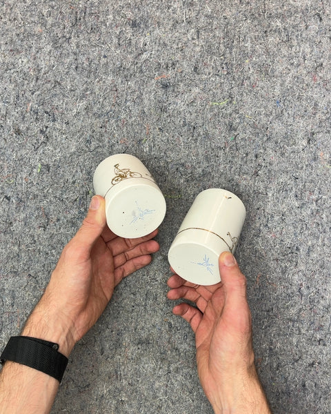 Set of Two Ceramic Mugs with Cyclists