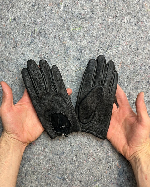 Black Fake Leather Driving Gloves, Size Women M