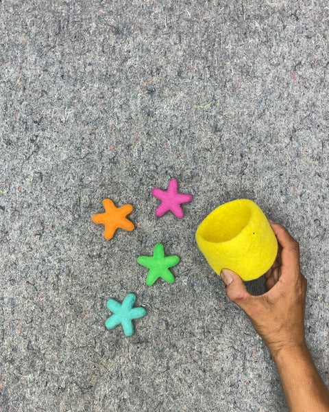Felted Wool Starfish and Yellow Cup Set