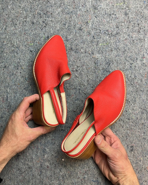 Intentionally Red Leather Slingback Mules, Size 8