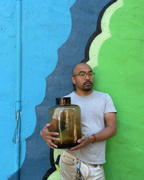 Large Brown Glass Vase, W11xH14"