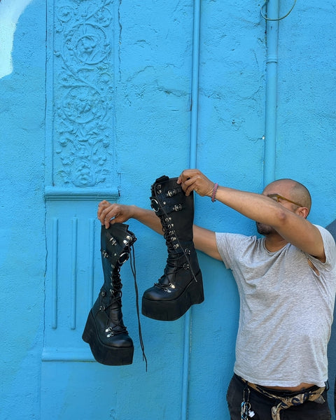 Demonia "Kera-200" Black Vegan Leather Boots, Size US 6W or EU 36-37