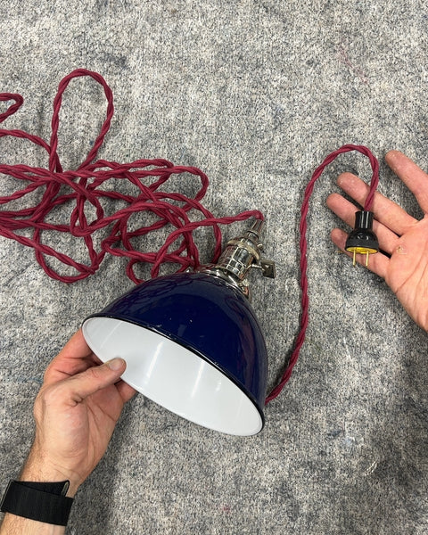 Very Pretty Blue Metal Pendant Light with Red Cord