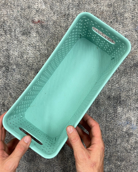 Light Aqua Plastic Woven Storage Bin, 6x13"