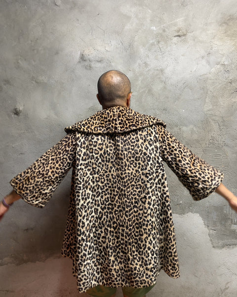 Vintage Leopard Print Faux Fur Swing Coat, Sz Small