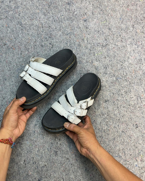 Dr. Martens White Buckle Strap Sandals, Sz 38