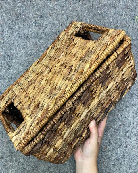 Woven Rectangular Storage Basket with Lid, 7.5 x 12.5 in