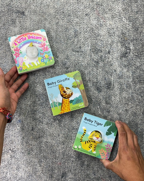 A Little Unicorn, Baby Giraffe, and Baby Tiger Finger Puppet Books