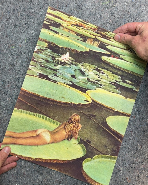 Woman on Lily Pad Fabric Art Print, 12x15"