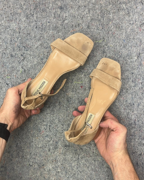 Steve Madden Tan Suede Block Heel Sandals, Size US 7.5W