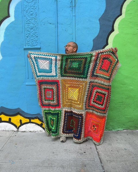 Colorful Granny Square Crochet Blanket, 50x60"