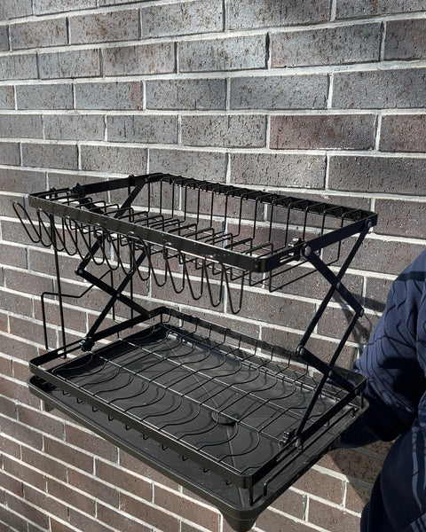 Black Two Tier Foldable Dish Rack